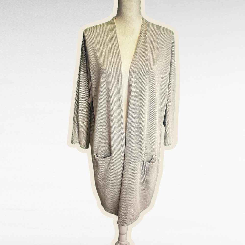 DONNI. ‘Sandwash’ Neutral Ribbed Cardigan in Beige / Gray Stripe One Size 4 All